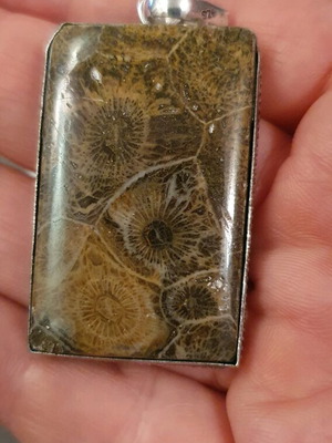Fossil coral pendant necklace new, silver plated, handmade