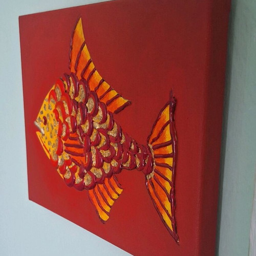 Embossed painting new with acrylic and faux gold leaf 18x24 cm