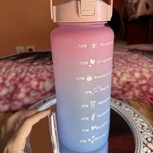 Water Bottle with Time Markers and Straw like new, large capacity