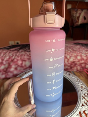 Water Bottle with Time Markers and Straw like new, large capacity