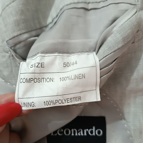 Leonardo men's suit 100% linen beige like new, jacket and trousers 50/44