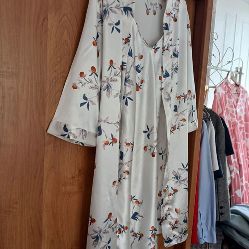 Nightdress with robe set satin multicolor like new M-L