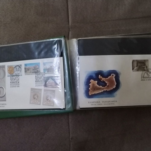 Greek Stamp Collection Leuchtturm album like new, first day covers 1965-1985