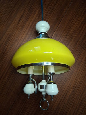 Mid Century three-light ceiling lamp, yellow opaline