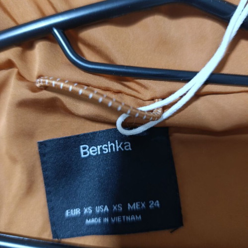 Bershka women's short jacket with fur hood like new, orange, XS
