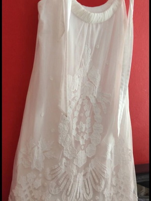 Semi-transparent dress with lace like new, white, size S