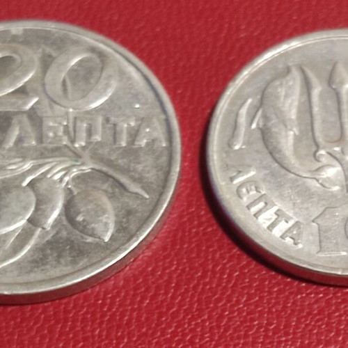 Greek coins 20 and 10 lepta 1973