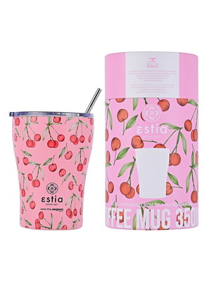 Estia Stainless Steel Thermos Cup BPA Free Cherry Rose 350ml with Straw New