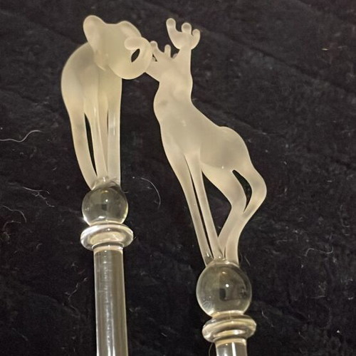 Crystal drink stirrers with animals, set of 4, new