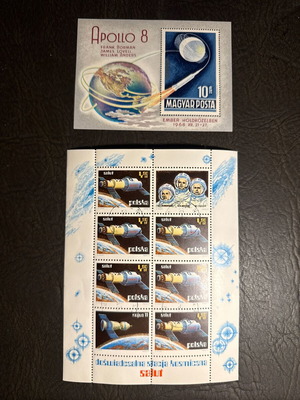 Apollo 8 and Salyut Soyuz 11 Space Collectible Stamps new