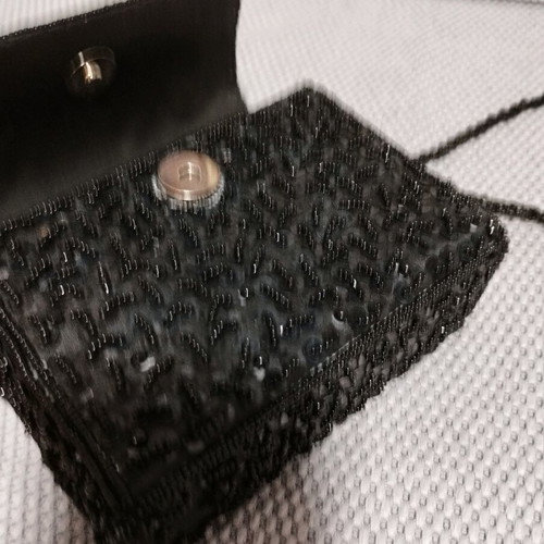 Evening bag-jewel with handmade beads and long handle new black