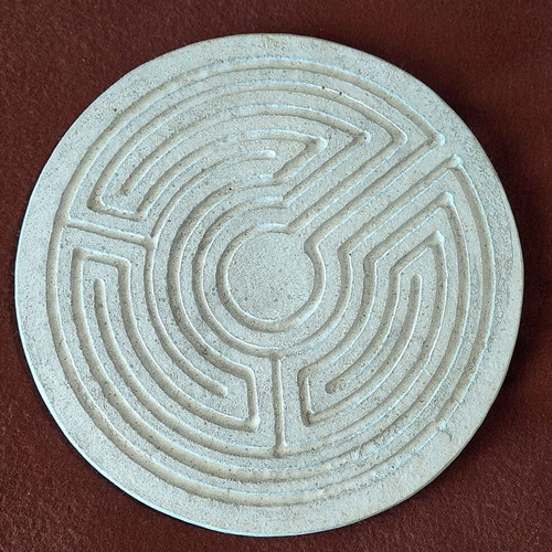 Handmade yoga meditation disc with labyrinth design