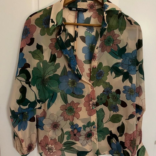 Sheer floral shirt Zara like new, size M, beige and blue