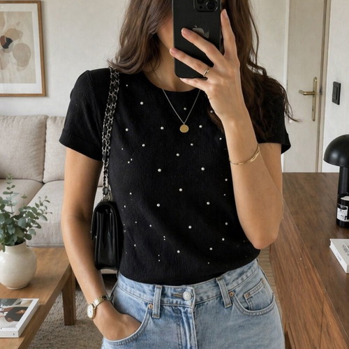 Zara blouse with pearls like new, size M, black