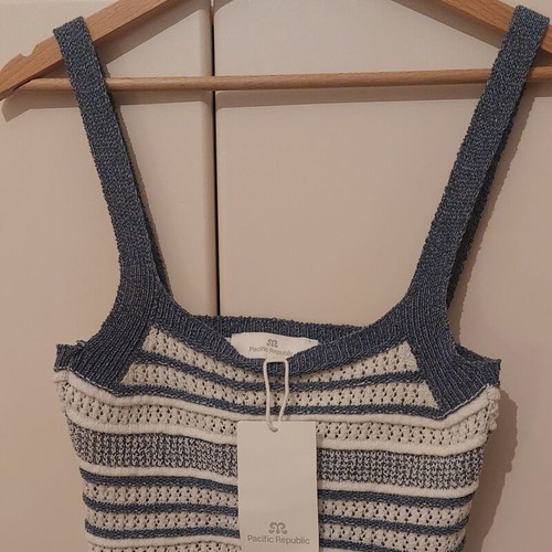 Πλεκτό φανελάκι Pull and Bear καινούργιο, small, λευκό και μπλε