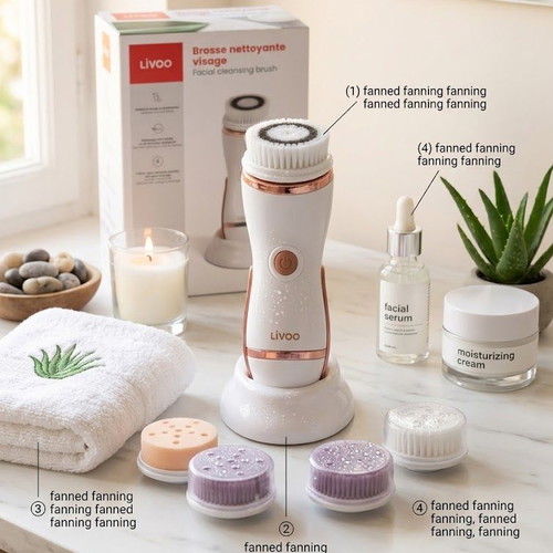 Livoo Facial Cleansing Brush with 4 Replacement Heads