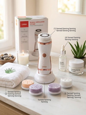 Livoo Facial Cleansing Brush with 4 Replacement Heads