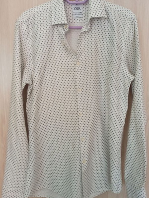 Zara men's small slim fit white shirt with blue patterns like new