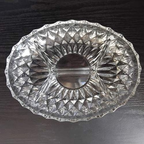 Crystal Oval Serving Dish 3 Sections 26 cm vintage