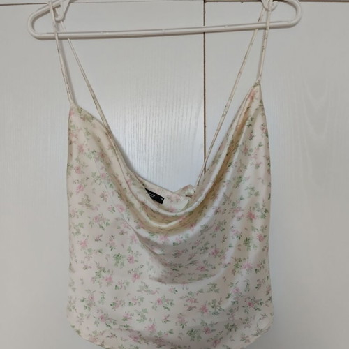 Gina Tricot satin top new with floral pattern and cowl neck