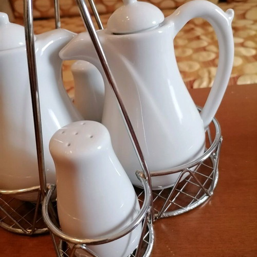 Vintage vinegar oil salt pepper set new no labels