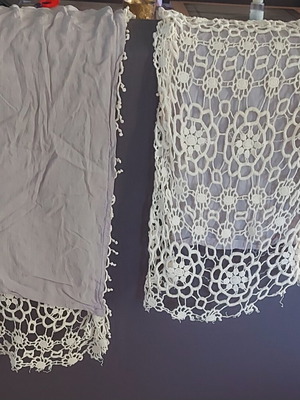Women's scarf with cotton fabric and lace, like new, beige