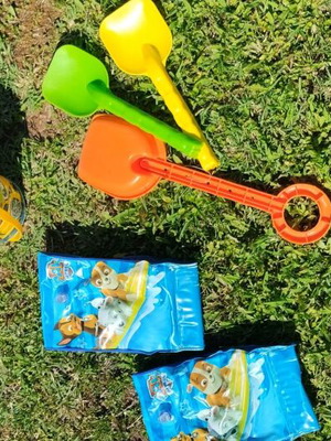 Paw Patrol kids arm floaties, Cars plastic bucket, 3 plastic shovels beach set