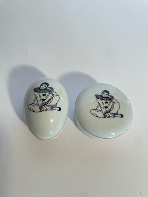 Set of 2 porcelain clown boxes hand-painted, like new, vintage