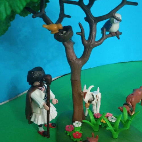 Playmobil shepherd figure with fustanella and diorama