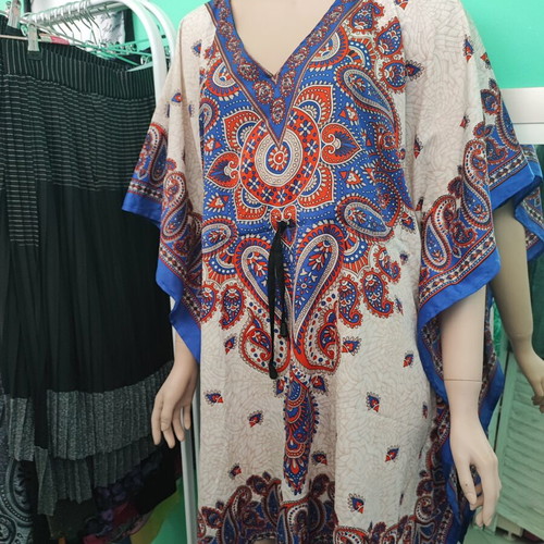 Rima Beachwear short kaftan 150cm blue with red paisley