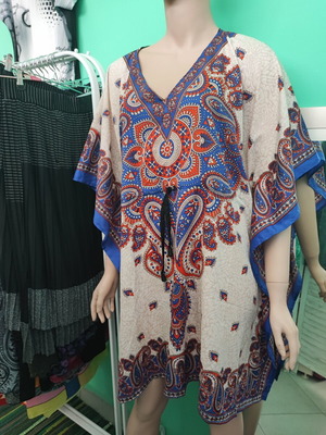 Rima Beachwear short kaftan 150cm blue with red paisley