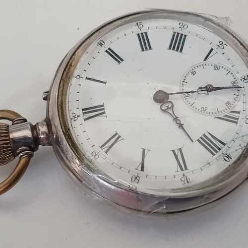 Men's pocket watch with open face, silver, used, circa 1900
