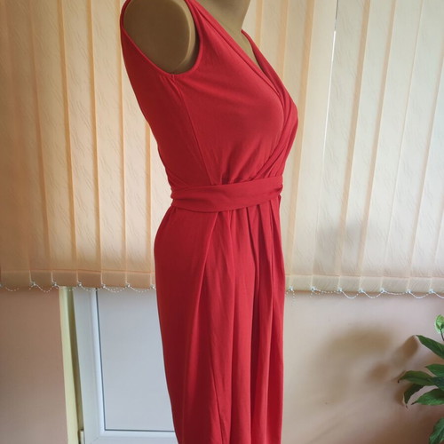 Weekend Max Mara Red Lyocell Midi V-Neck Dress, Size XS