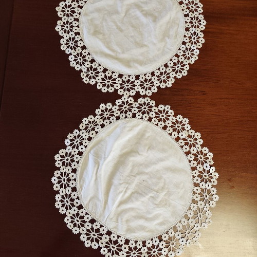 Two handmade antique doilies used, 35 cm diameter