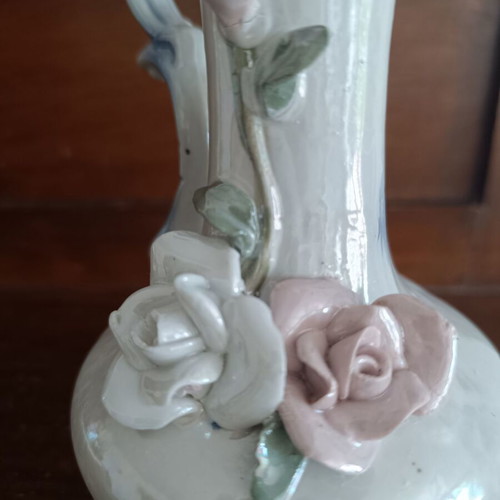 Vintage decorative ceramic jug with iridescent finish Rococo style