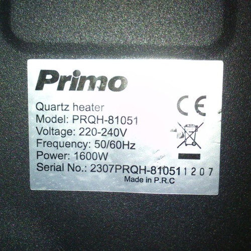 Primo quartz heater 1600W like new