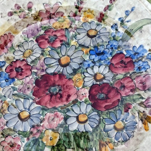 Πιατέλα vintage floral κεραμική τοίχου σαν καινούργιο, χειροποίητο μπουκέτο