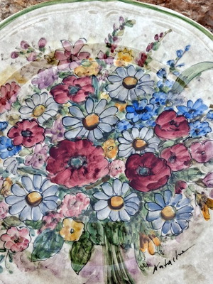 Πιατέλα vintage floral κεραμική τοίχου σαν καινούργιο, χειροποίητο μπουκέτο