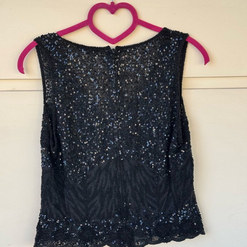 Nostalgia vintage black sequin and beaded top like new, size L