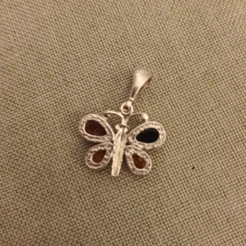 Silver925 butterfly pendant used, multicolored
