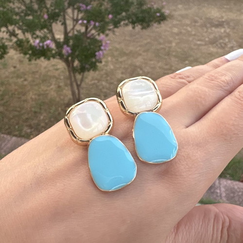 Earrings new with blue and white design