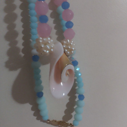 Necklace with natural shell and mineral stones, new