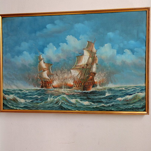 Seascape painting used, signed with beautiful colors 92x62 cm