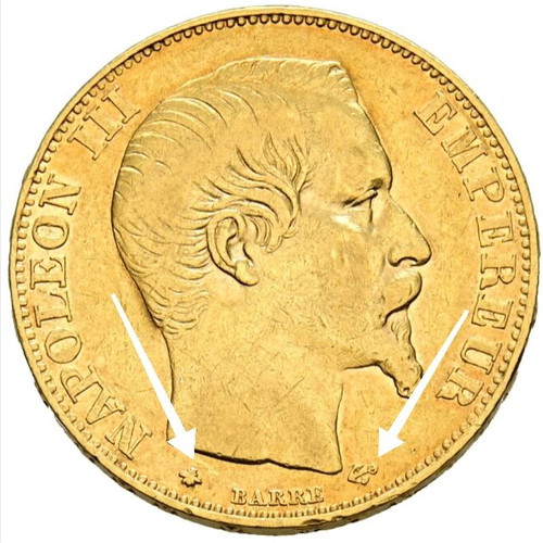 Gold Coin 20 Francs 1855 BB Napoleon III used