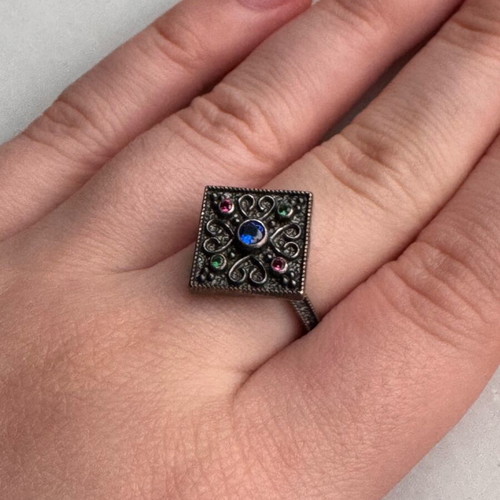 Byzantine ring used silver 925 with blue stone