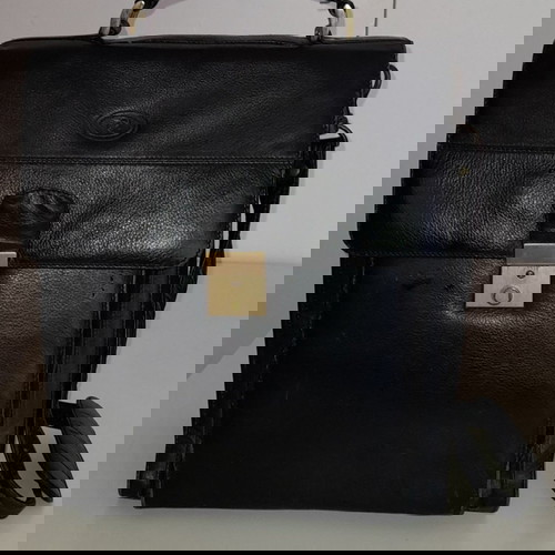 Δερμάτινη αντρική τσάντα ώμου μεταχειρισμένη, μαύρη, 35x27 cm