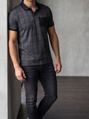Calvin Klein CK Body Fit πόλο μπλούζα, γκρι μαύρο καρό