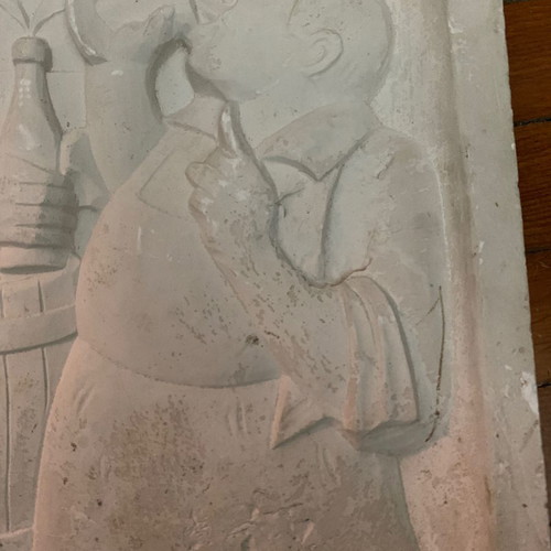 Gypsum wall relief used 46x28 cm, white cement