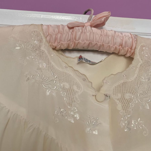Silk bridal nightgown and robe set, handmade, beige