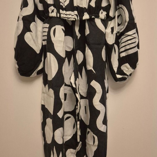 Galeria linen set balloon pants and bustier like new, black-white